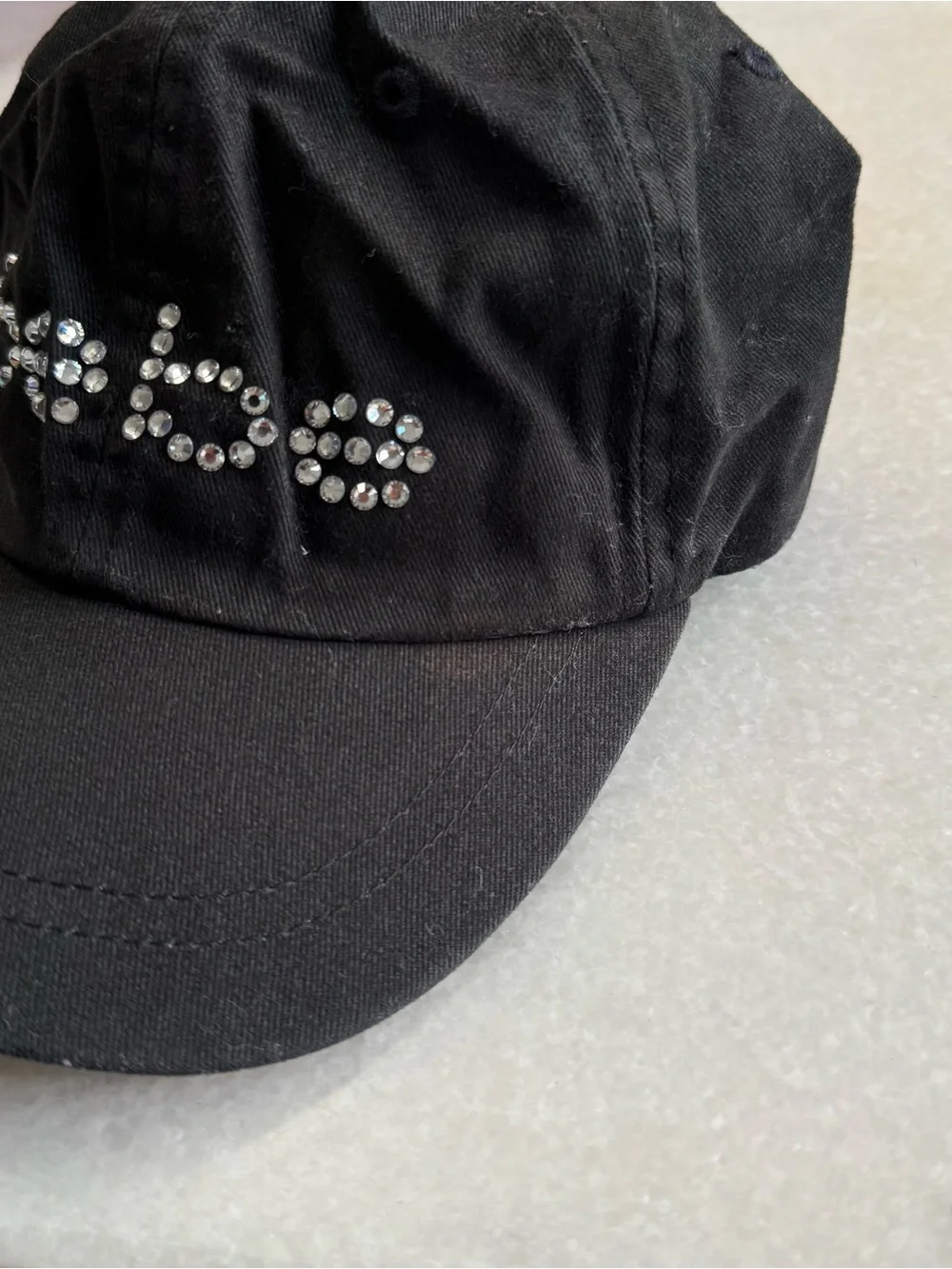 Y2K Bebe black rhinestone bedazzled ball cap